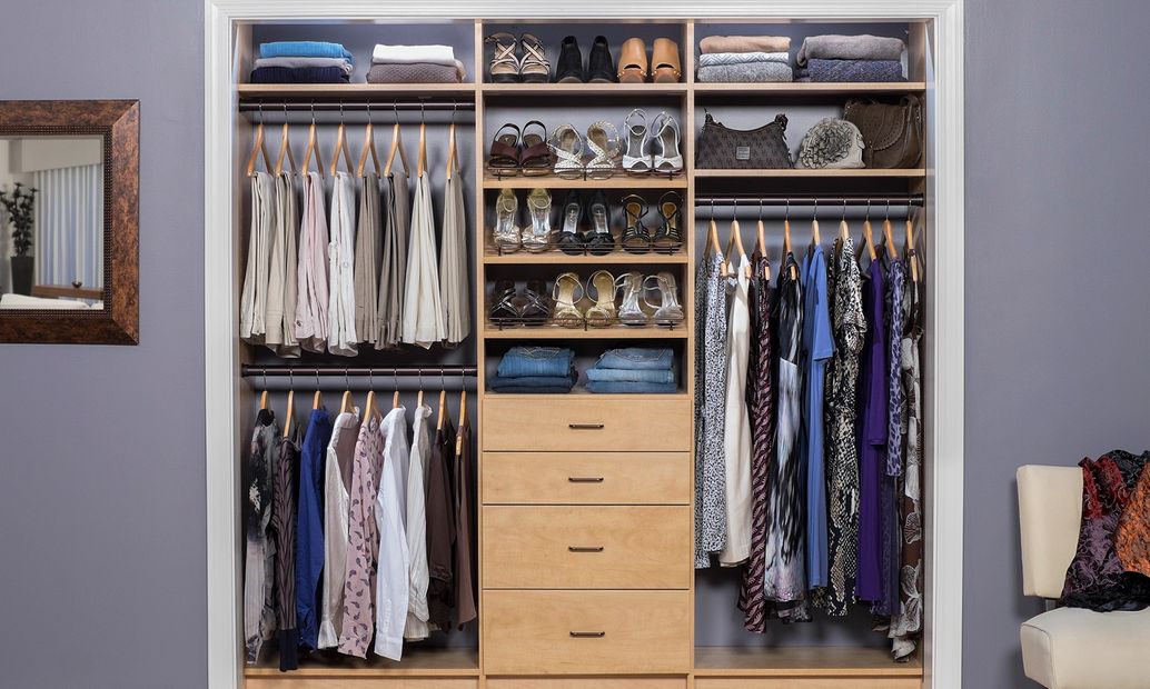 Modern Womans Reach-In Closet in Secret Finish