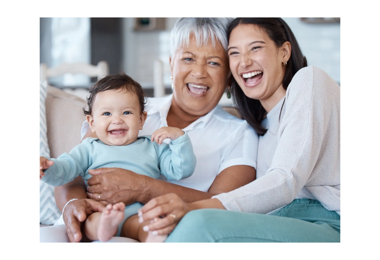 Three generations sharing joy and laughter.