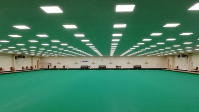 An indoor bowls green