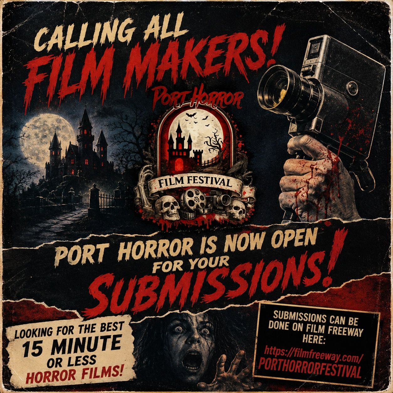 Horror film festival call for 15-minute film submissions at Port Horror.