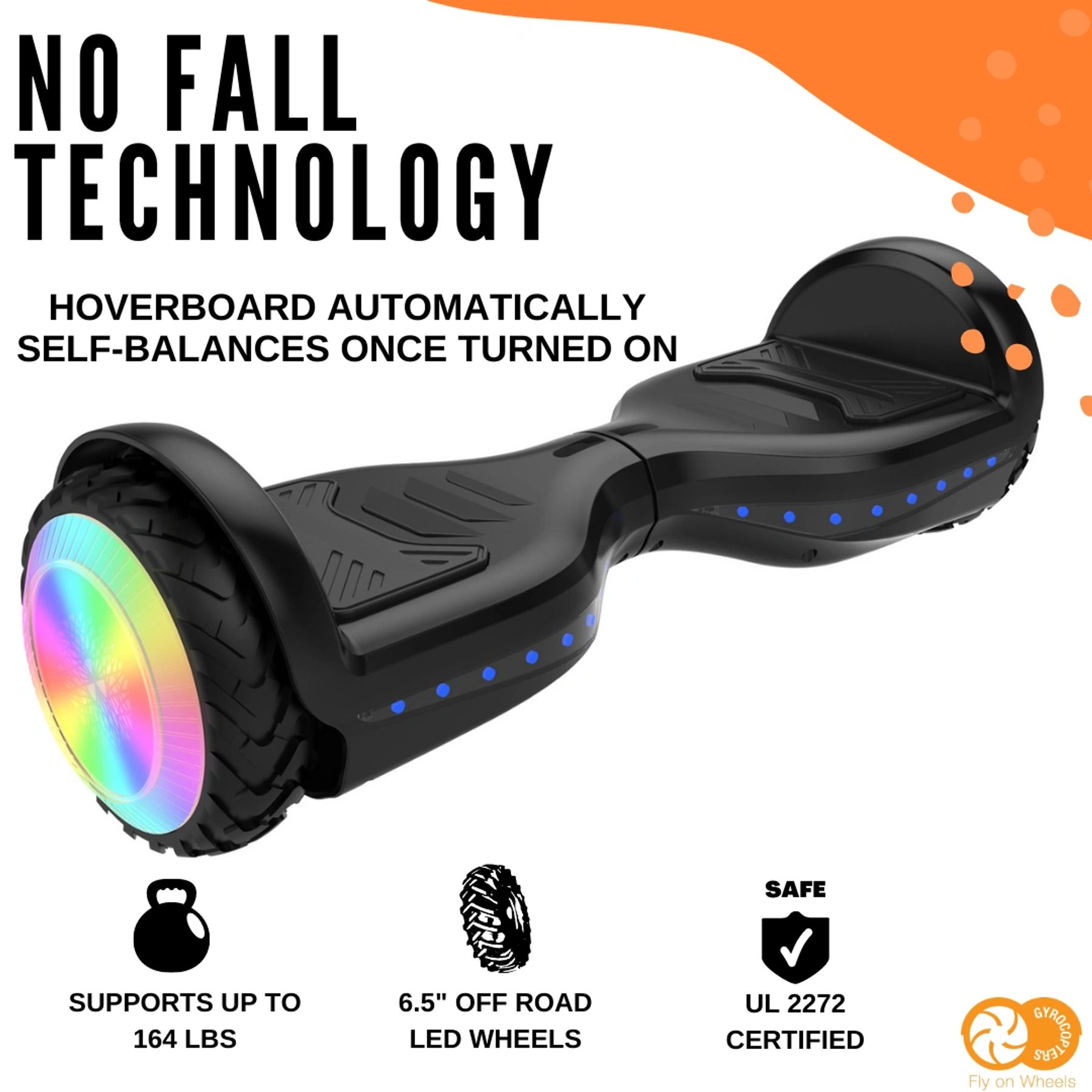 Gyrocopters PRO 6.0 Off-Road Hoverboard - UL 2272 Certified with Bluetooth,  LED wheels, APP, No Fall