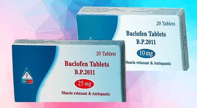 coloered photo of 2 carton boxes for Baclofen 10mg and Baclofen 25 mg 