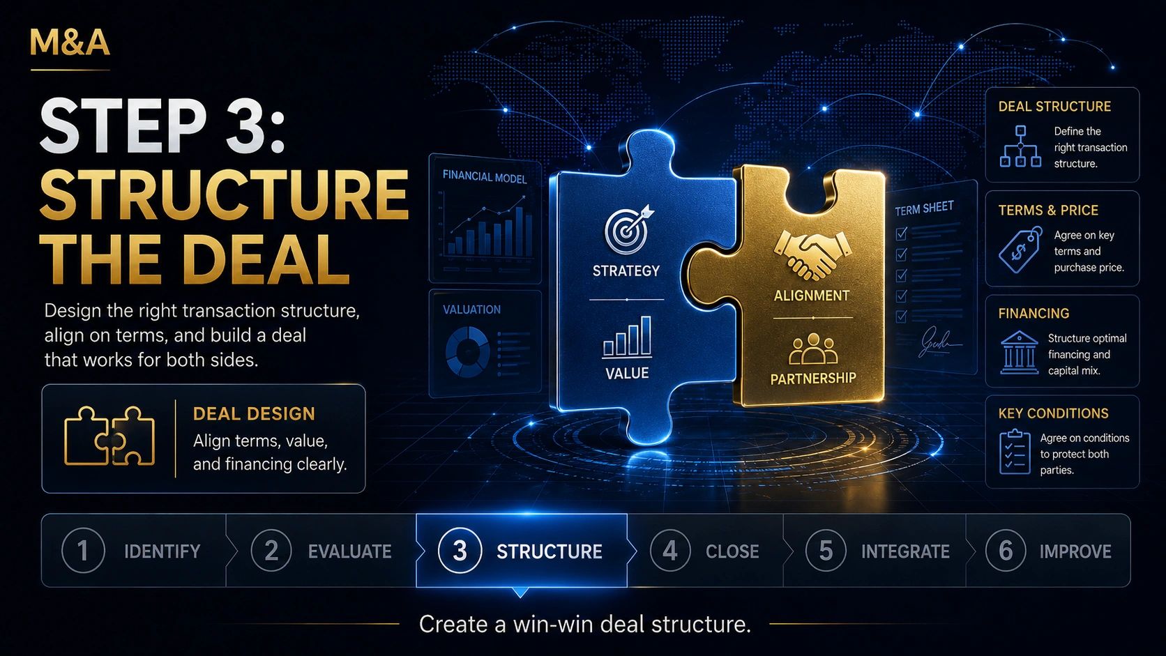 Step 3 in M&amp;A: Structure the deal with strategy, value, alignment, and partnership.