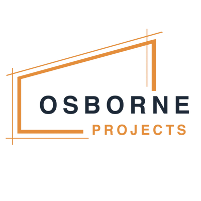 Logo for Osborne Projects with an orange architectural frame.