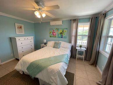 Inside the bedroom of a rental in Exuma.