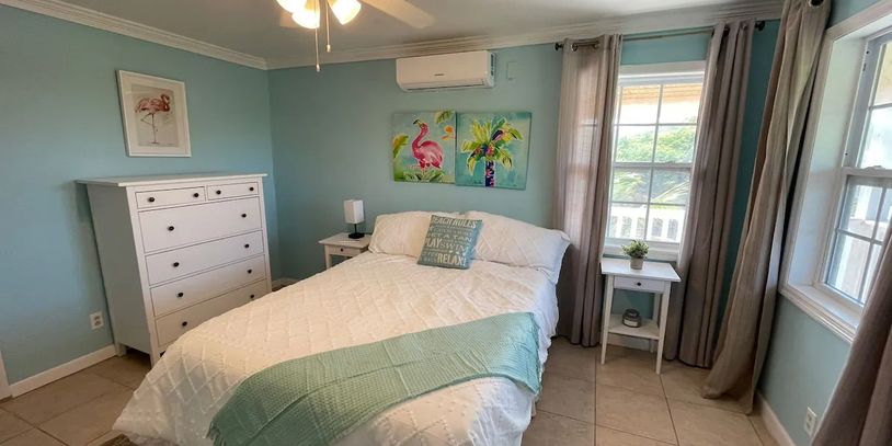 Inside the bedroom at Rebecca's Place 2 in Great Exuma, Bahamas.