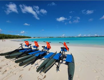 Hydrobikes on the beach at the lazy river