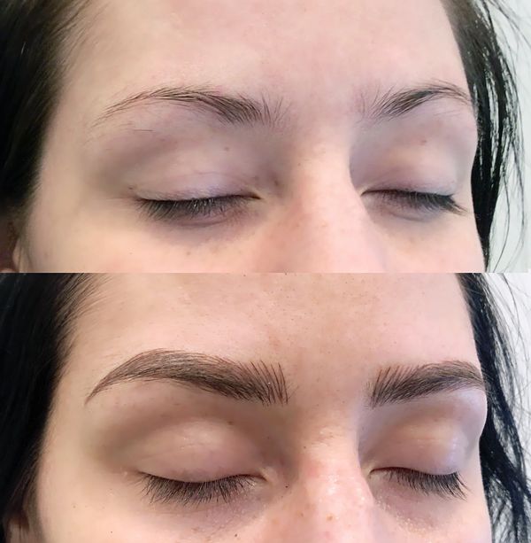 powder combination ombre natural nano hairstroke pmu eyebrow microblading, cosmetic tattoo, nyc brow