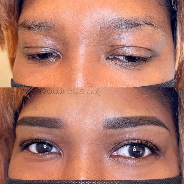 powder ombre natural nano pmu eyebrow microblading, cosmetic tattoo, dark skin pmu, brooklyn ombre 