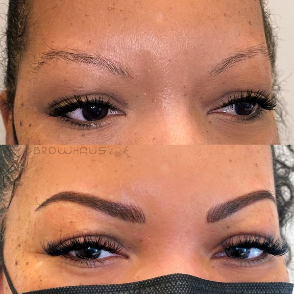 powder combination ombre natural nano hairstroke pmu eyebrow microblading, cosmetic tattoo, brooklyn