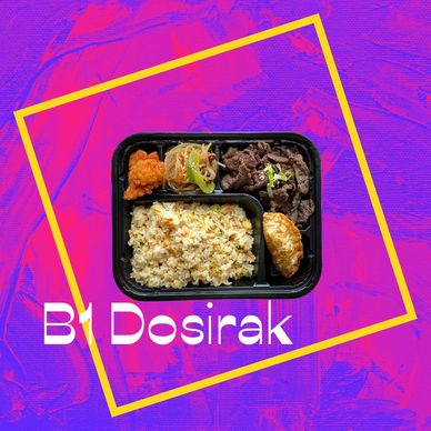 B1 Korean Dosirak includes fried rice, mandu, bulgogi, japchae noodle and chicken