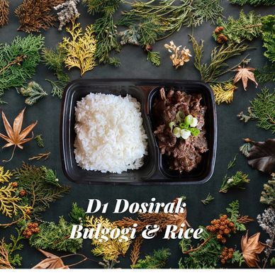 D1 Korean Dosirak includes rice and bulgogi