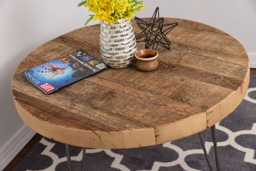 Reclaimed wood round coffee table