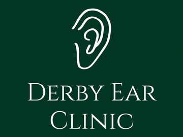 Logo of Derby Ear Clinic featuring a white ear illustration on dark green background.