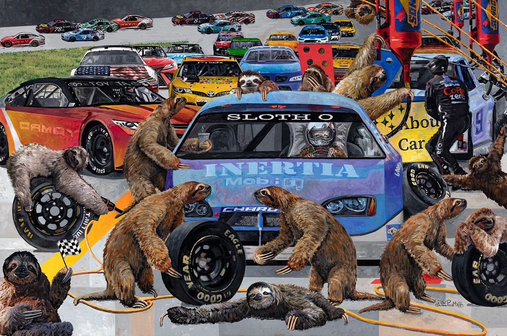 Sloths as racing pit crew.