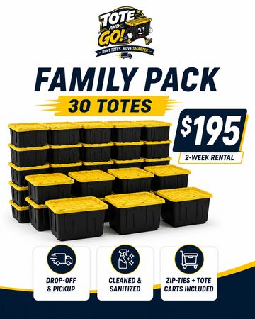 Family pack of 30 totes for $195 rental.