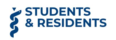 Logo featuring a caduceus symbol and the text 'Students &amp; Residents'.