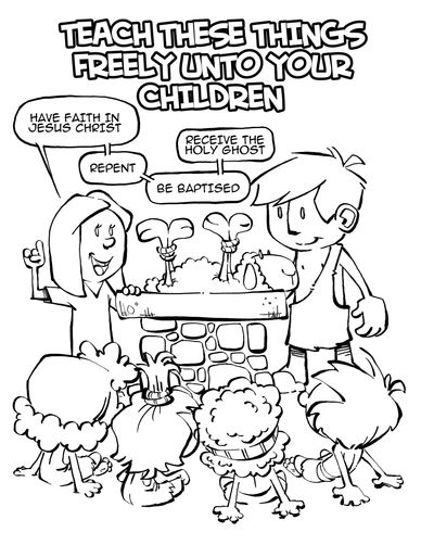 Children learn Christian teachings about faith, repentance, baptism, and the Holy Ghost.