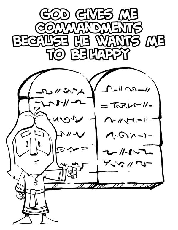 Cartoon of Jesus with commandments saying God wants me happy.