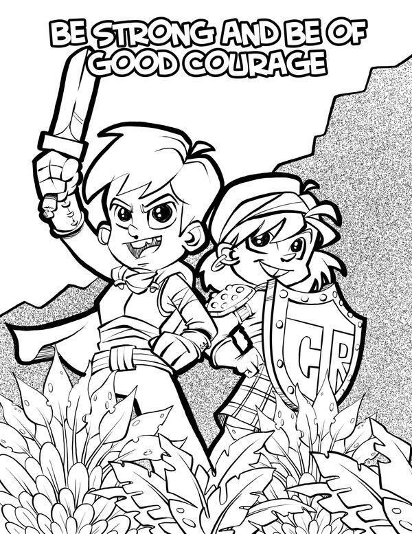 Two brave kids with sword and shield, standing strong and courageous.