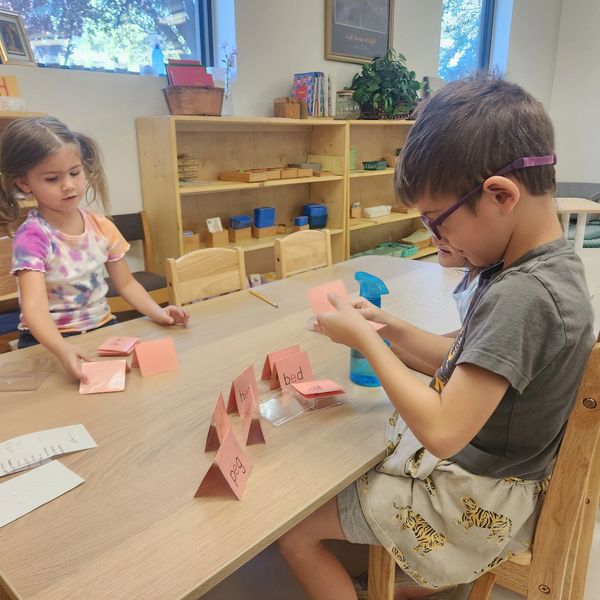 Two children in our primary learning environment working with our early reading program. 
