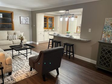 New flooring, trim, paint, counter, cabinets and lighting