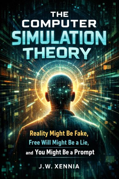 Book cover titled 'The Computer Simulation Theory' by J.W. Xennia with digital and futuristic design.