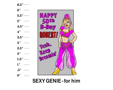 Sexy Genie - for him lawn sign "Happy age B-Day Name! Yeah, keep dreamin"