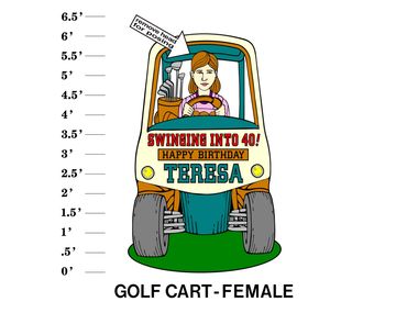 Golf Cart Female Lawn Sign Swinging into age Happy Birthday Name