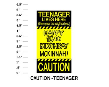 Caution Teenager Sign Teenager lives here (there goes the neighbourhood) Happy Age Birthday Name