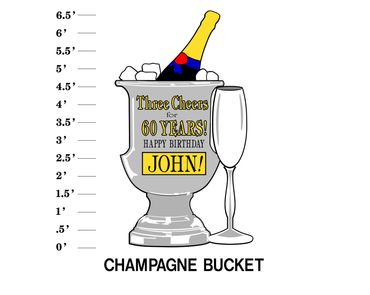 Champagne Bucket Lawn Sign Three Cheers for age Years Happy Birthday Name