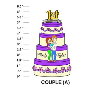 Couple (A) Anniversary Cake Lawn Sign Year Topper (Name & Name) Young Couple with Baby Characters