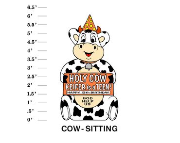 Cow Sitting Lawn Sign Holy Cow Name is a Teen Happy Age Birthday (alternative phrases available)