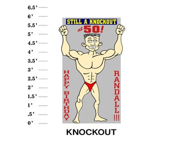 Knockout lawn sign "Still a knockout at age! Happy Birthday name"