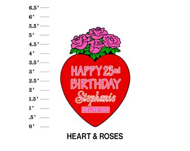 Heart & Roses Lawn Sign Happy Age Birthday Name We Love You