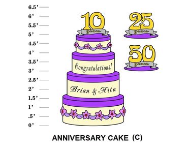 Anniversary Cake (C) Lawn Sign Year Topper Congratulations! (Name & Name)