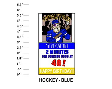Hockey Blue Lawn Card "Name 2 minutes for looking good at age! Happy Birthday"