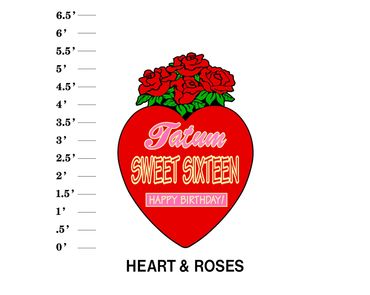 Heart & Roses Lawn Sign Name Sweet Sixteen Happy Birthday