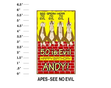 See no evil, speak no evil, hear no evil Age is Evil Happy Birthday Name Lawn Sign