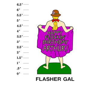 Flasher Gal lawn sign "Happy age Birthday Name"