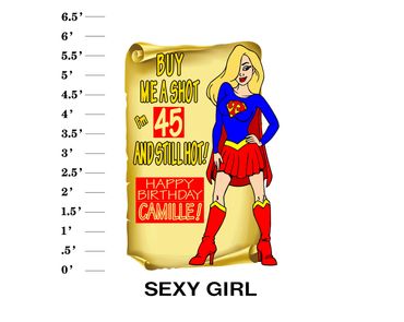 Sexy Woman Lawn sign "Buy me a shot I'm age and still hot! Happy Birthday name"