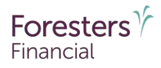 Logo of Foresters Financial with stylized plant graphic.