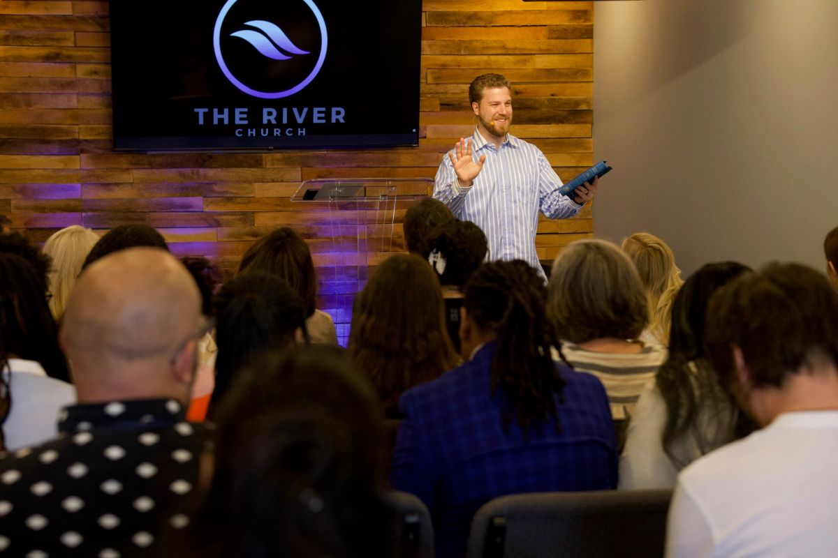 Pastor Jordan Seery preaching at River Church Pittsburgh