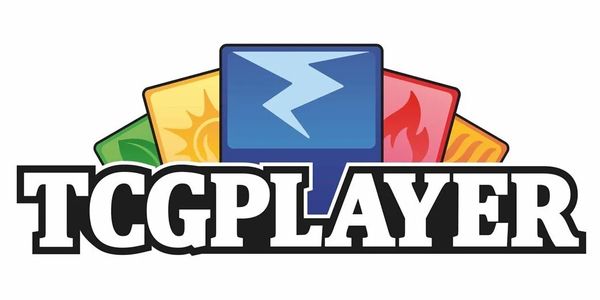 TCGPlayer logo featuring colorful trading card icons and bold text.