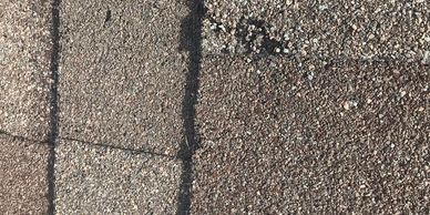 Hail damage to roof shingles