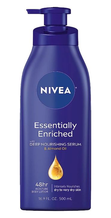 NIVEA Essentially Enriched moisturizing lotion with deep nourishing serum and almond oil.