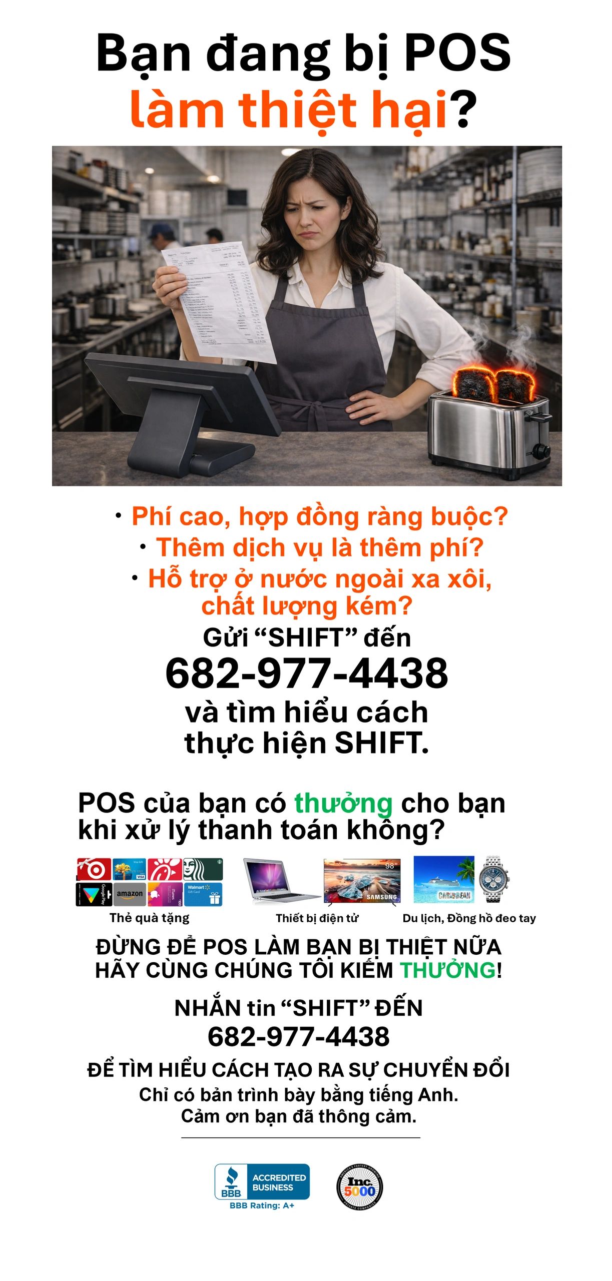 Quảng cáo dịch vụ POS với cảnh báo phí cao và chất lượng kém.