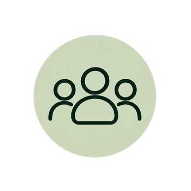 Icon of a group of three people on a light green circle.