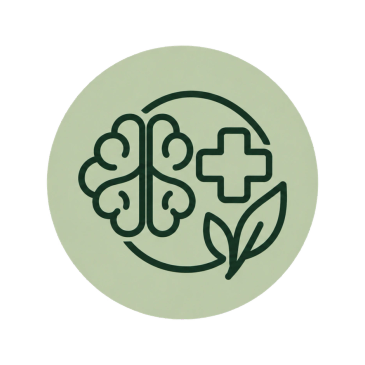 Brain health and wellness icon with leaf.