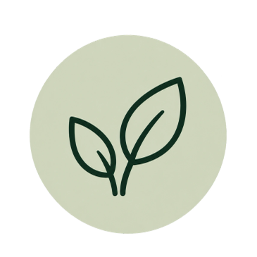 Simple leaf icon on a round background.